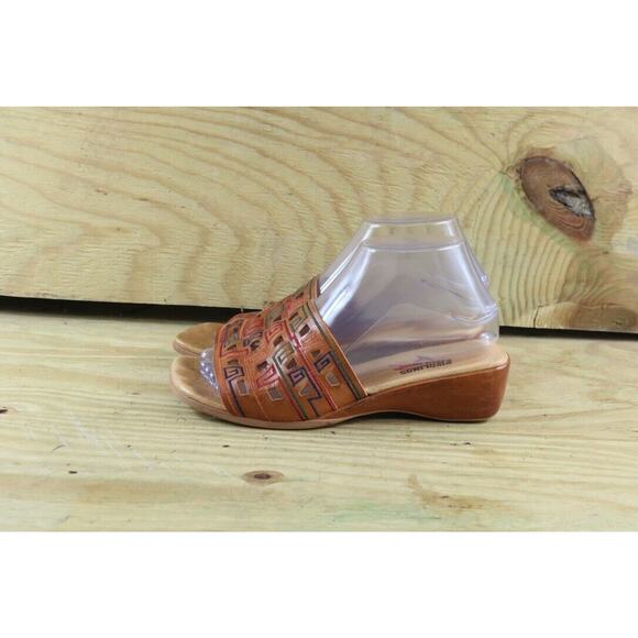 Pikolinos Sandals Womens Sz 38 Brown Leather Multi Sz 7.5 Wedge Cutout Slip On - Picture 1 of 7